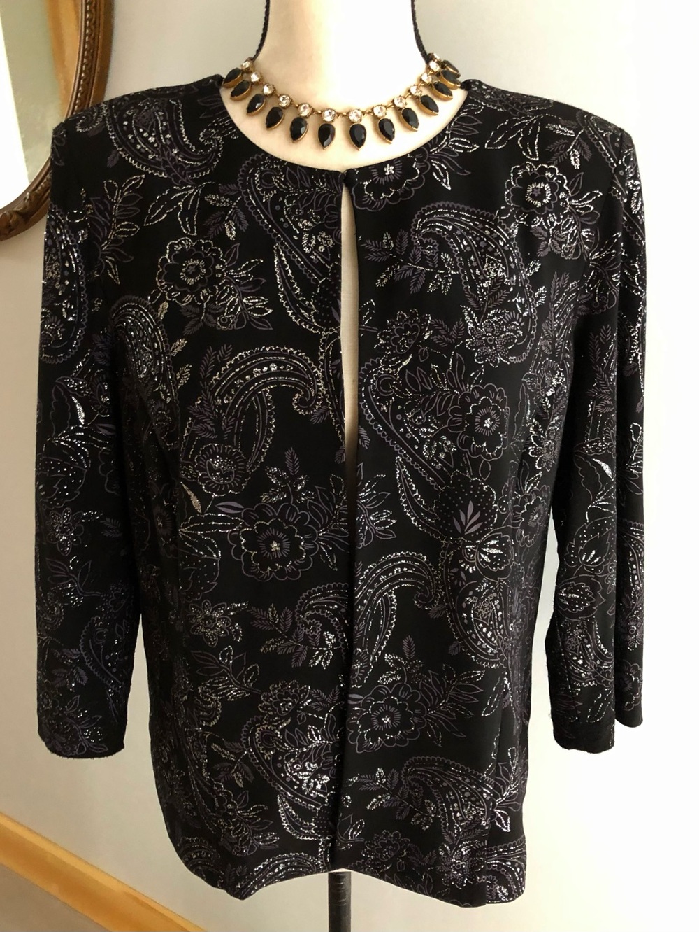Jessica Howard Black & Silver Glittery Evening Jacket Size 12